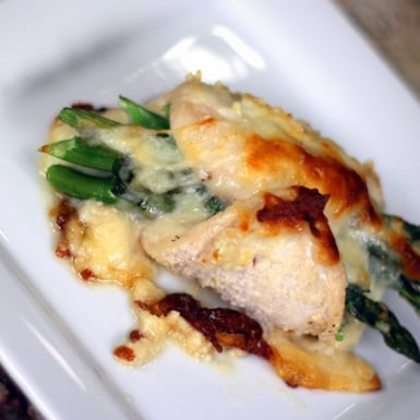 Stuffed Grilled Chicken Breast with Goat Cheese, Ham & Asparagus