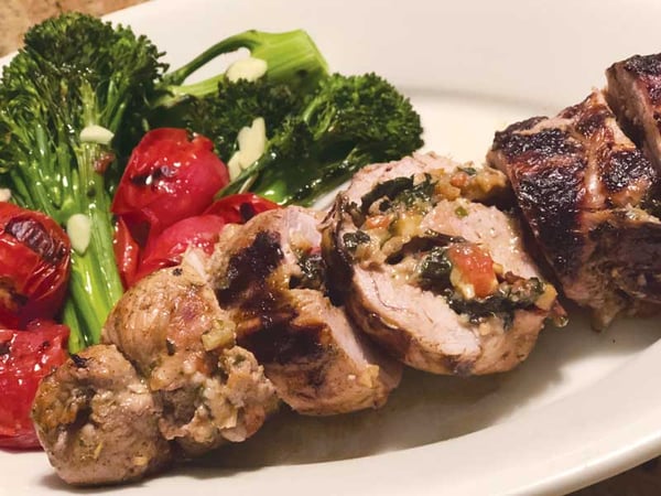 Garden to Grill: Swiss Chard Stuffed Grilled Pork Tenderloin